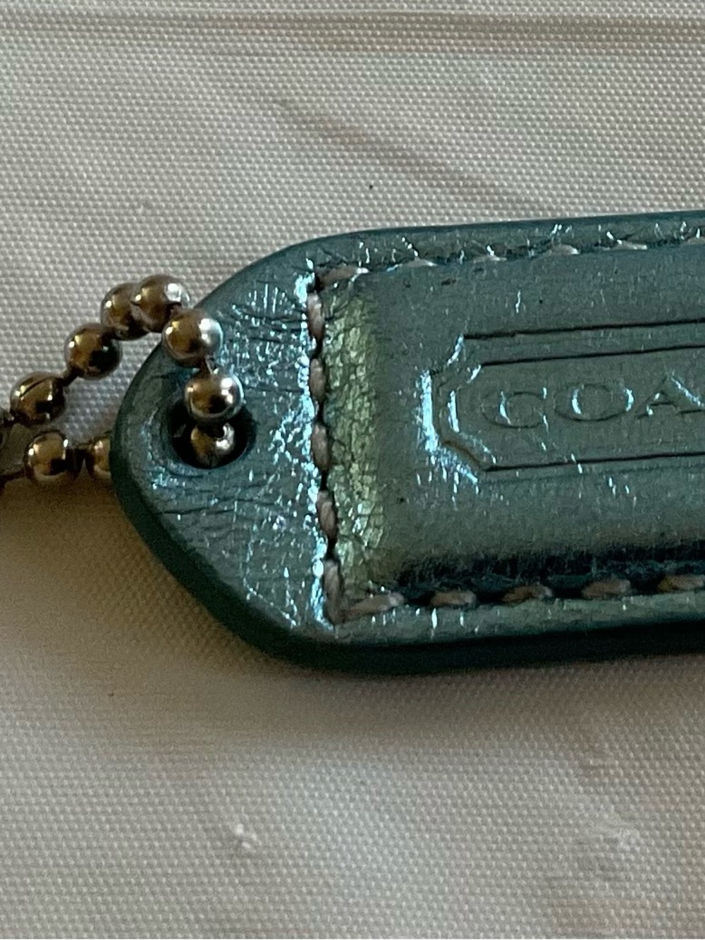 COACH Glitter Teal Mini Leather Bag Charm Keychain